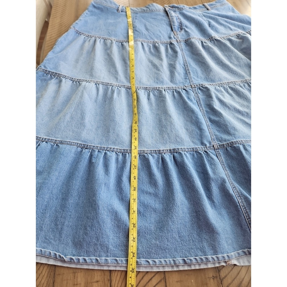 Cato Tiered Jean Skirt 24W Chambray Prairie Country Boho Cotton Stretch Midi - Picture 8 of 11